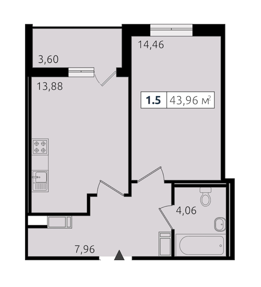 1-комнатная квартира 40.31 м², 12/14 эт., ЖК «Чёрная речка»